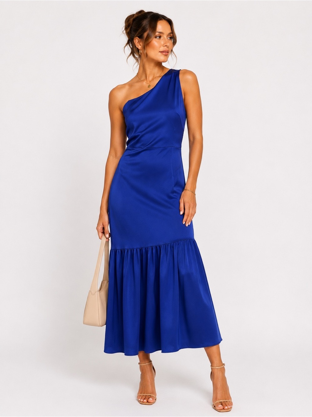 IAdrianna Papell One Shoulder Royal Blue Midi Dress Women’s Size 4 Cocktail - Picture 1 of 4